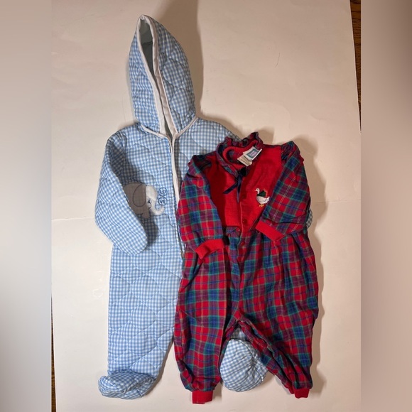 12 month vintage baby bundle Little Me Plaid bodysuit Christmas & bunting animal - Picture 1 of 16